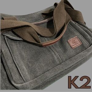 K2 Canvas Multi-Pocket Crossbody Shoulder Bag Tote Purse Stonewashed Charcoal